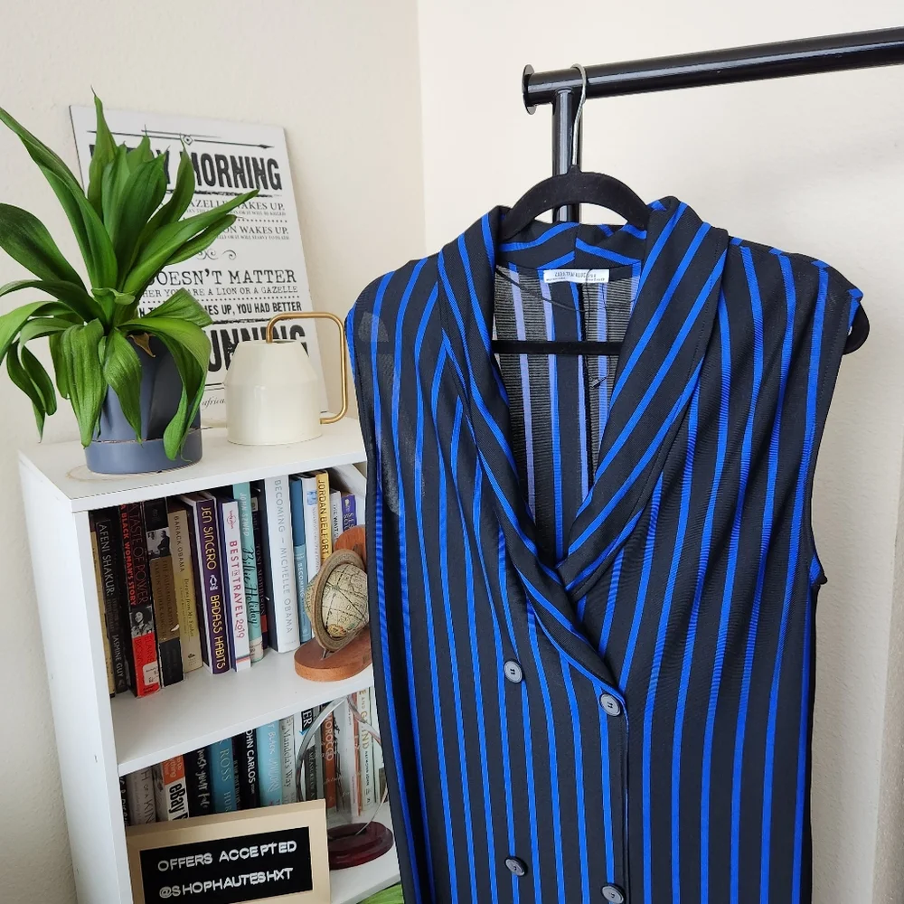 Zara Striped Faux Double Breasted Tux Style Slinky Dress - Picture 4 of 5
